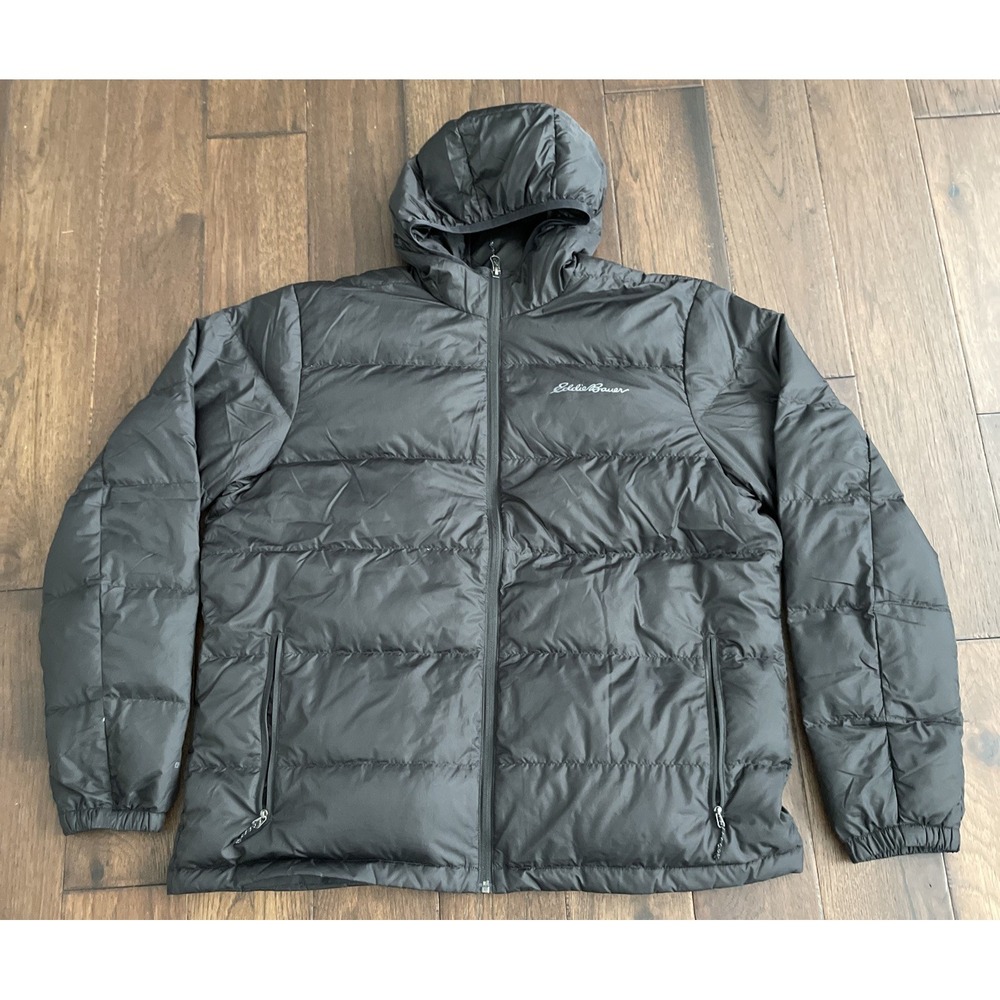 Eddie Bauer EB650 Black Hooded Down Puffer Jacket XL - Hiking Activewear